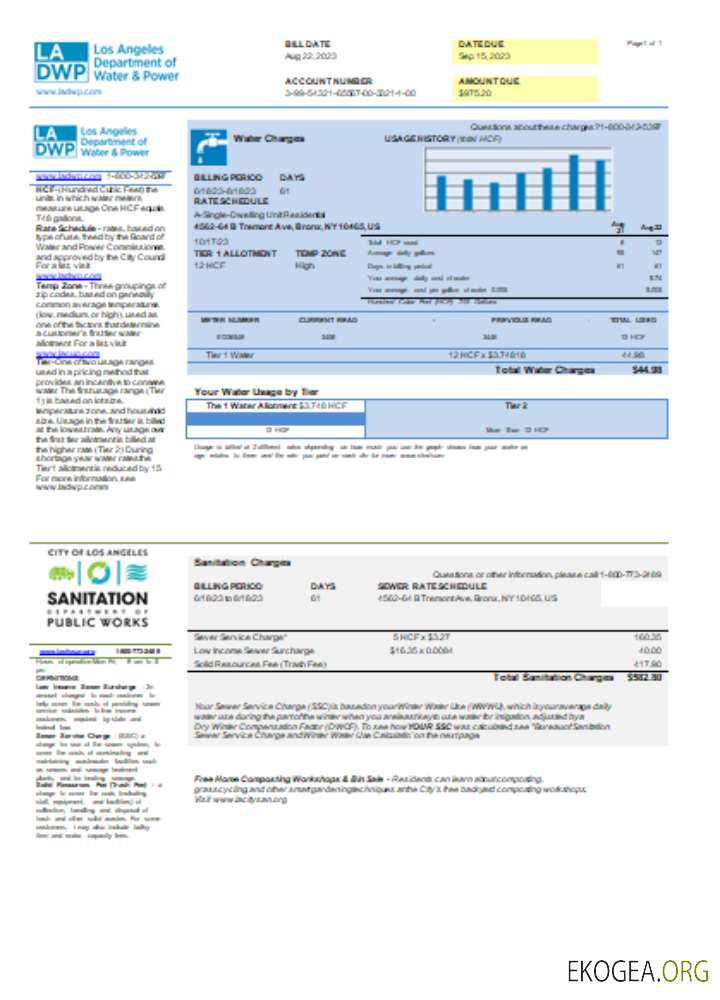 Facture commerciale de services publics LA DWP, SCR